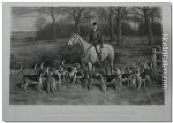 And Cecilcutler, Lord Willoughby De Broke And The Warwickshire Hounds,monochrome Print Oil Painting - Frank Paton
