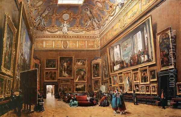 View of the Grand Salon Carre in the Louvre Oil Painting - Giuseppe Castiglione