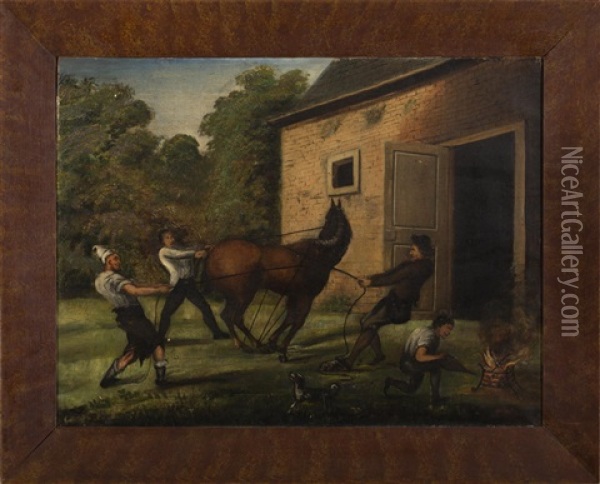 Outside The Blacksmith's Shop Oil Painting - William Henry Youdale
