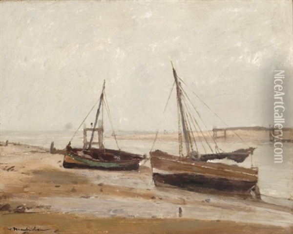 The Ijzer With Two Boats Oil Painting - Wilhelm Hambuechen