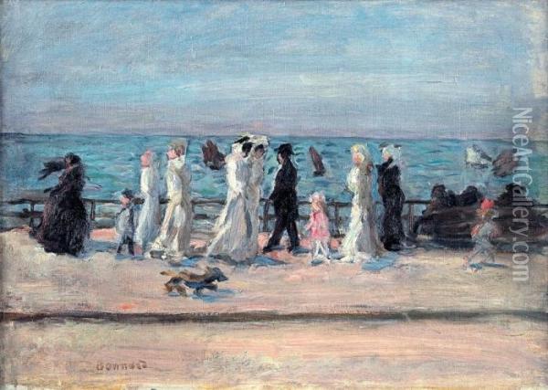 Au Bord De La Mer Or Les Promeneurs Sur La Digue Or La Plage Oil Painting - Pierre Bonnard
