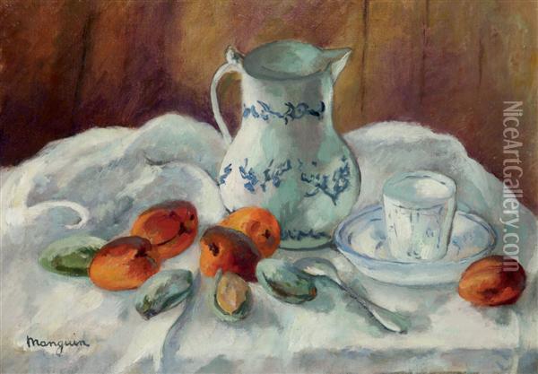 Abricots, Amandes Et Pot Blanc Oil Painting - Henri Charles Manguin