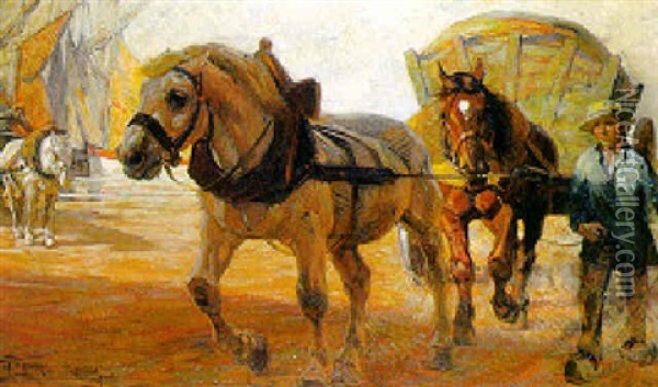Tangwagen, Von 2 Pferden Gezogen Oil Painting - Paul Ehrenberg