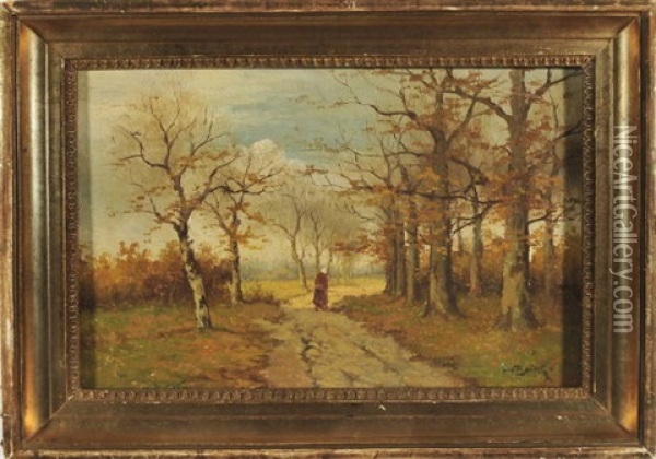 Wanderin In Einer Herbstallee Oil Painting - Fritz Beinke