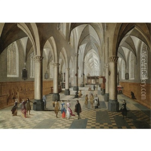 A Cathedral Interior With Figures Oil Painting - Peeter Neeffs the Elder