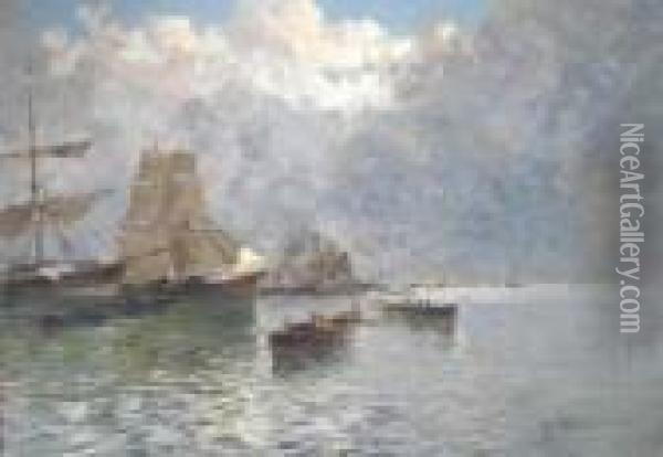 Barche Nel Golfo Di Napoli Oil Painting - Oscar Ricciardi