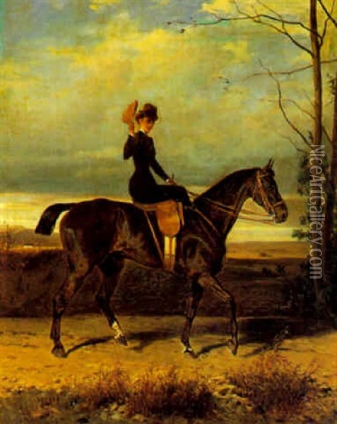 Kaiserin Elisabeth Von Osterreich Zu Pferd Oil Painting - Wilhelm M. Richter
