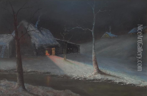 Cabin In Snow Oil Painting - Frederick Samuel Dellenbaugh