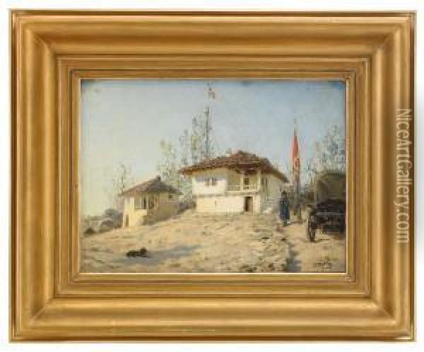 The Residence Of Tsarevich 
Alexander Alexandrovich In The Village Of Brestovtse, Guarded By A 
Cossack Soldier During The Russo-turkish Conflict In The Balkans Oil Painting - Vasily Polenov