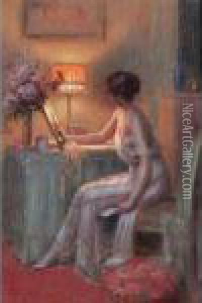 A Lady In Her Boudoir Oil Painting - Delphin Enjolras