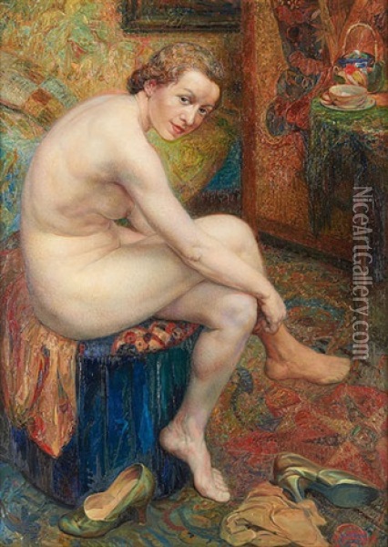 Apres Le Bain Oil Painting - Edmond De Maertelaere