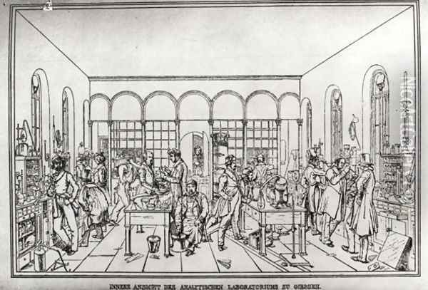 View of the chemistry laboratory of Baron Justus von Liebig 1803-73 at Giessen Oil Painting - Carl Friedrich Wilhelm Trautschold