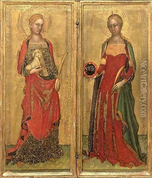 St. Agnes and St. Domitilla Oil Painting - Andrea Bonaiuti da Da Firenze