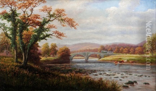 Bolton Bridge From The Wharfe Bolton Abbey Yorkshire Oil Painting - William Mellor
