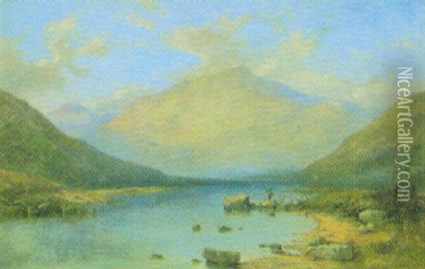Fiskare Vid Skotsk Bergssjo Oil Painting - George Edwards Hering