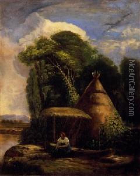 Before The Fisherman's Hut Oil Painting - Mihaly Szemler