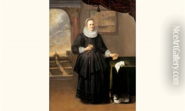 Portrait De Jeune Femme Dans Un Interieur Oil Painting - Dirck Dircksz van Santvoort