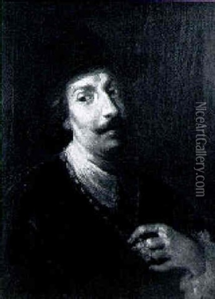 A Man, Half Length, Wearing A Black Hat Oil Painting - Jacob Jordaens