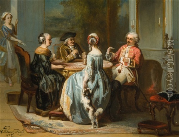 The Card Game (1857) Oil Painting - Adrien Joseph Verhoeven-Ball