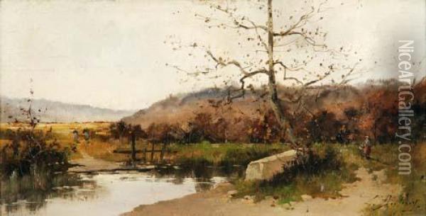 Landschaft Mit Bauerin Oil Painting - Eugene Galien-Laloue