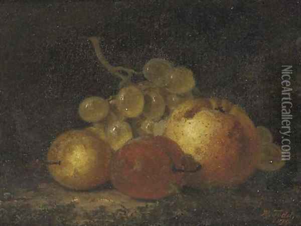 A pear, a plum and a bunch of grapes Oil Painting - Henry George Todd