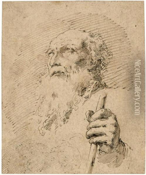 Bildnis Eines Nach Oben Blickenden Bartigen Mannes Oil Painting - Pietro Antonio Novelli