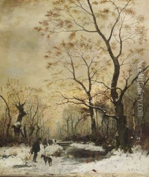 Jagdgesellschaft Im Winterwald Oil Painting - Karl Schultze