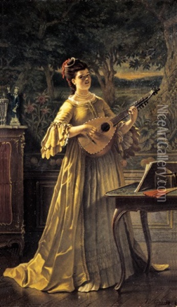 Musicerende Dame In Een Salon Oil Painting - Theodore Ceriez
