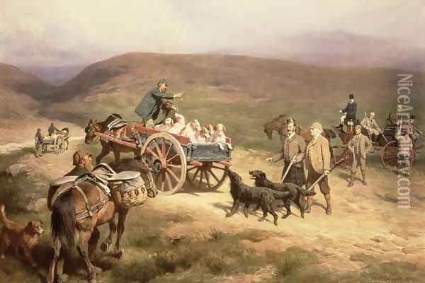 Grouse Shooting on the Glentanar Estate in Aberdeenshire, 1889 Oil Painting - Carl Suhrlandt