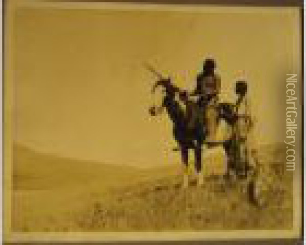 Medicine Owl And Princess Dawn Mist Of The Blackfeet Tribe Oil Painting - Roland W. Reed