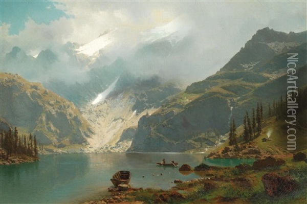 View Of The Engstlensee In The Bernese Highlands Oil Painting - Robert Schultze