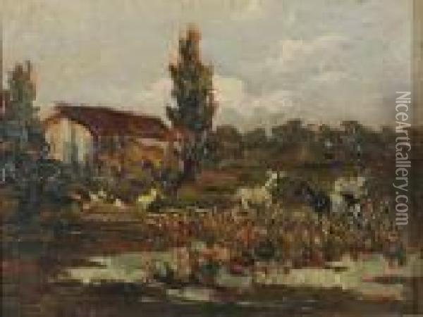 Paesaggio Con Casolare E Armenti Oil Painting - Beppe Ciardi