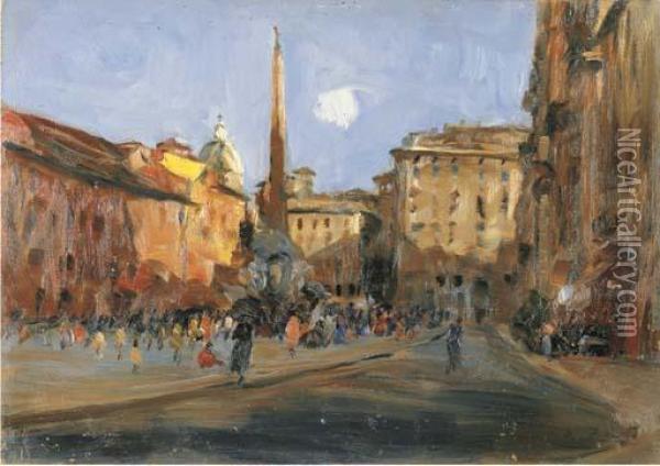 Roma, Piazza Navona Oil Painting - Erma Zago