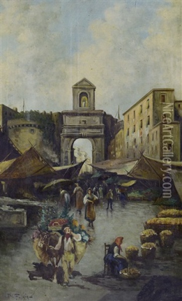 Mercato A Napoli Oil Painting - Fulvio Tessitore