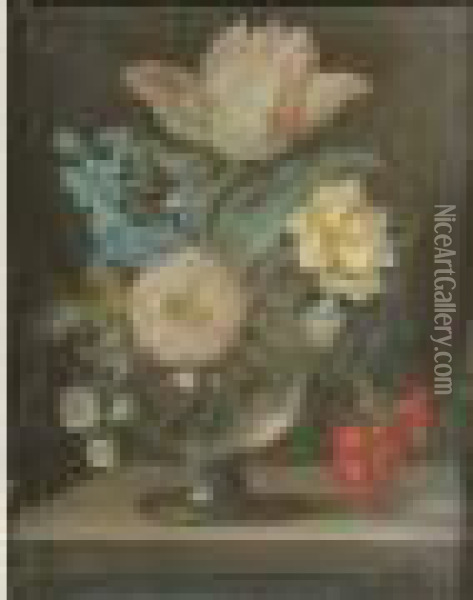 Tulipes, Primevere, Jacinthe Dans Un Vase En Verre Oil Painting - Barbara Regina Dietzsch