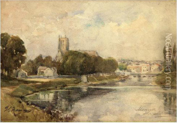 The Cathedral Of Meaux, From The River Marne Oil Painting - George Charles Francis