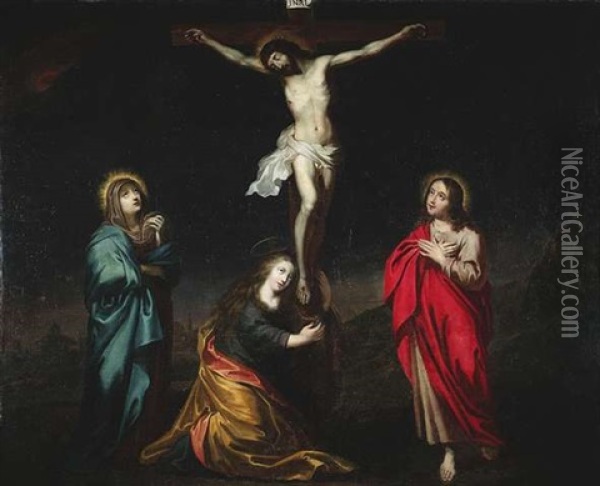 Golgatha. Maria, Maria Magdalena Und Johannes Trauern Am Kreuz Christi Oil Painting - Pietro (Monrealese) Novelli