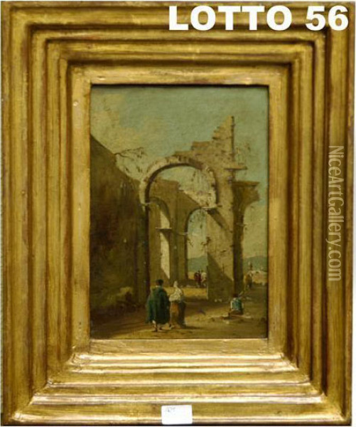 Capriccio Con Archi Romani Oil Painting - Giacomo Guardi