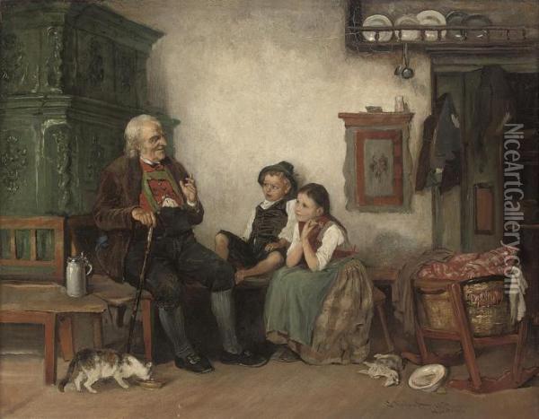 Grandpa's Stories Oil Painting - Georg Johann Christ. Urlaub