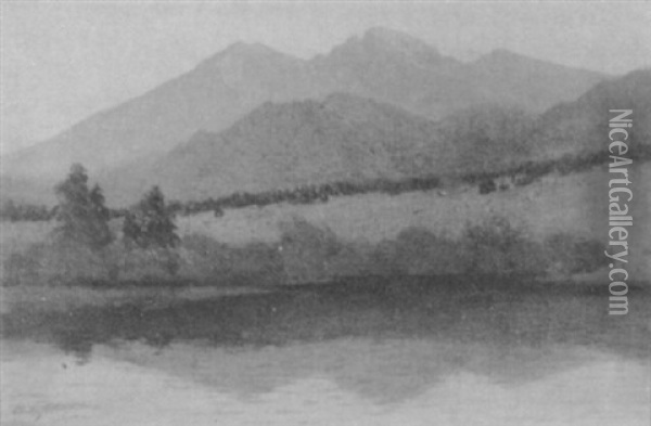 Mountainous Lake Scene Oil Painting - Charles Partridge Adams