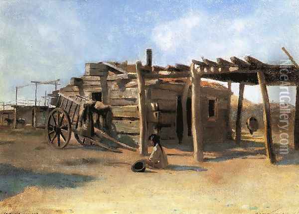Indian Village, Dakota Oil Painting - George A. McKinstry