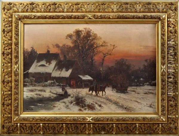 Schmiede Im Winter Oil Painting - Hugo Veit