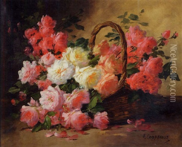 Roses Dans Un Panier Oil Painting - Edmond Van Coppenolle