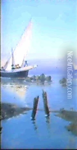 In Barca Nel Golfo Oil Painting - Cesare Uva