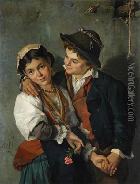 A Young Couple Oil Painting - Figlio De Vivo