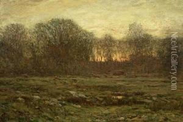 Sunset In A Tonal Landscape Oil Painting - Dwight William Tryon