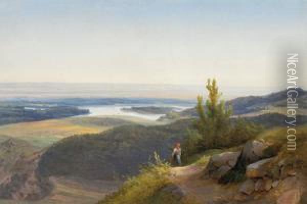 A View Over The Danube Oil Painting - Ludwig Schuster