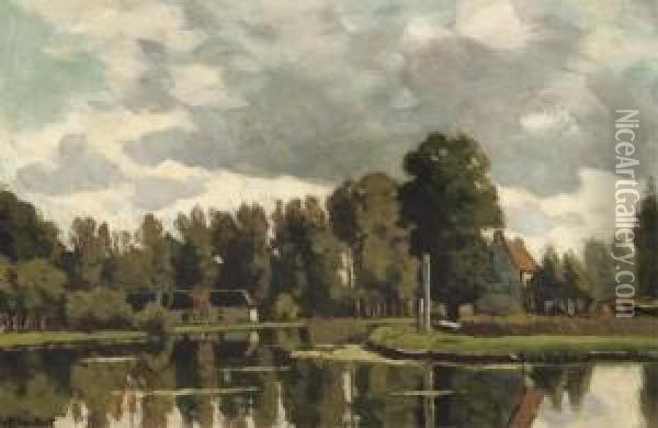 Bij Hinderdam: The River Vecht Between Weesp And Nederhorst Den Berg In Summer Oil Painting - Nicolaas Bastert