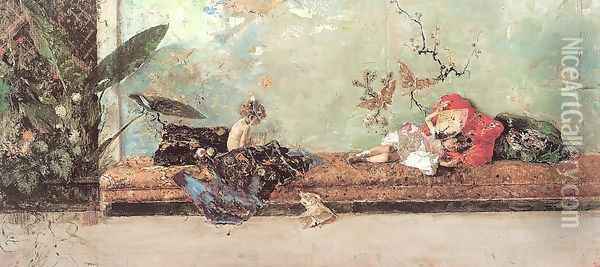 The Artist's Children in the Japanese Salon 1874 Oil Painting - Mariano Fortuny y Marsal