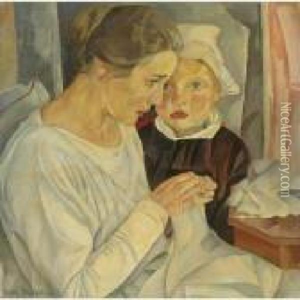 Mother And Child Oil Painting - Dmitrievich Grigor'Ev Boris